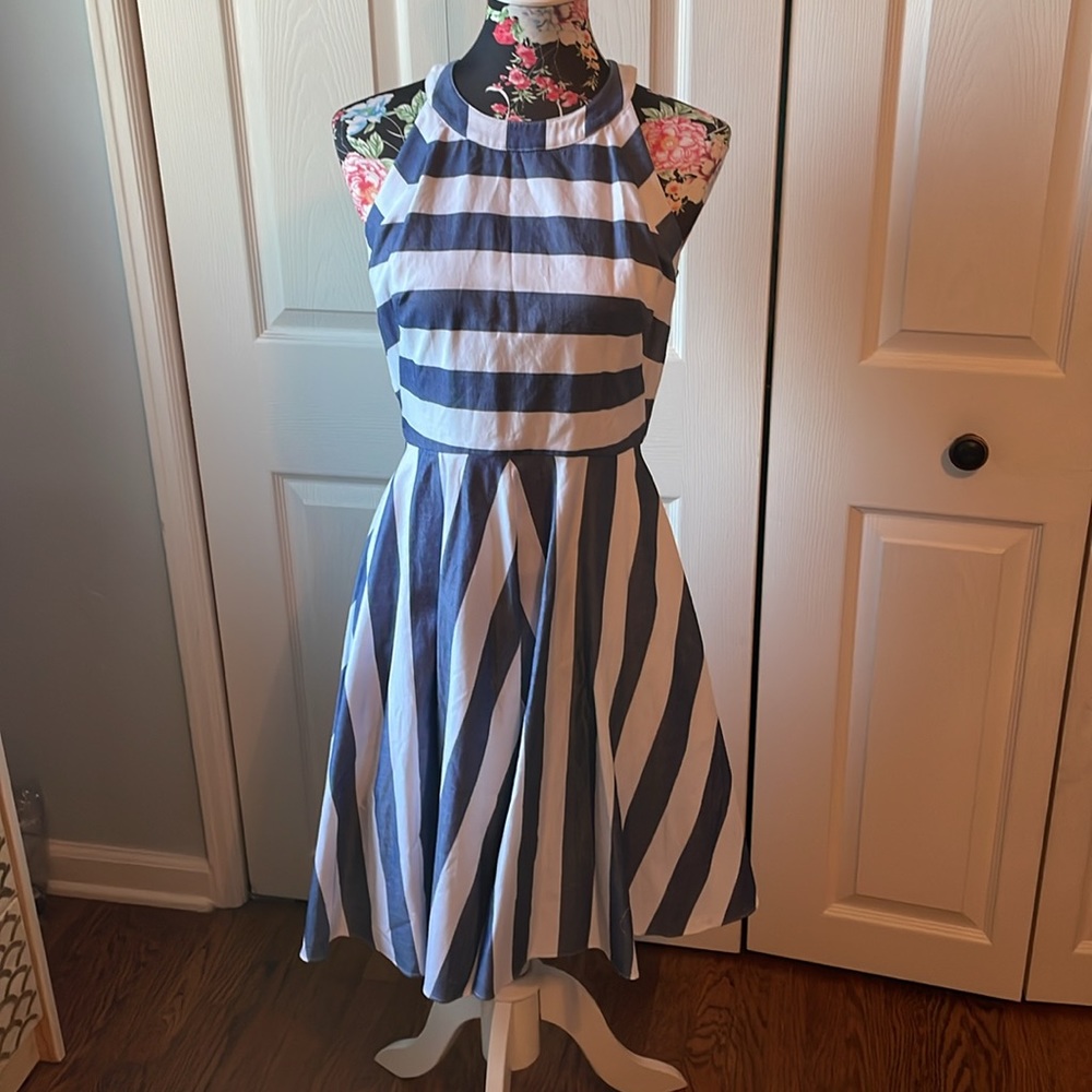 Eliza J blue and white striped dress